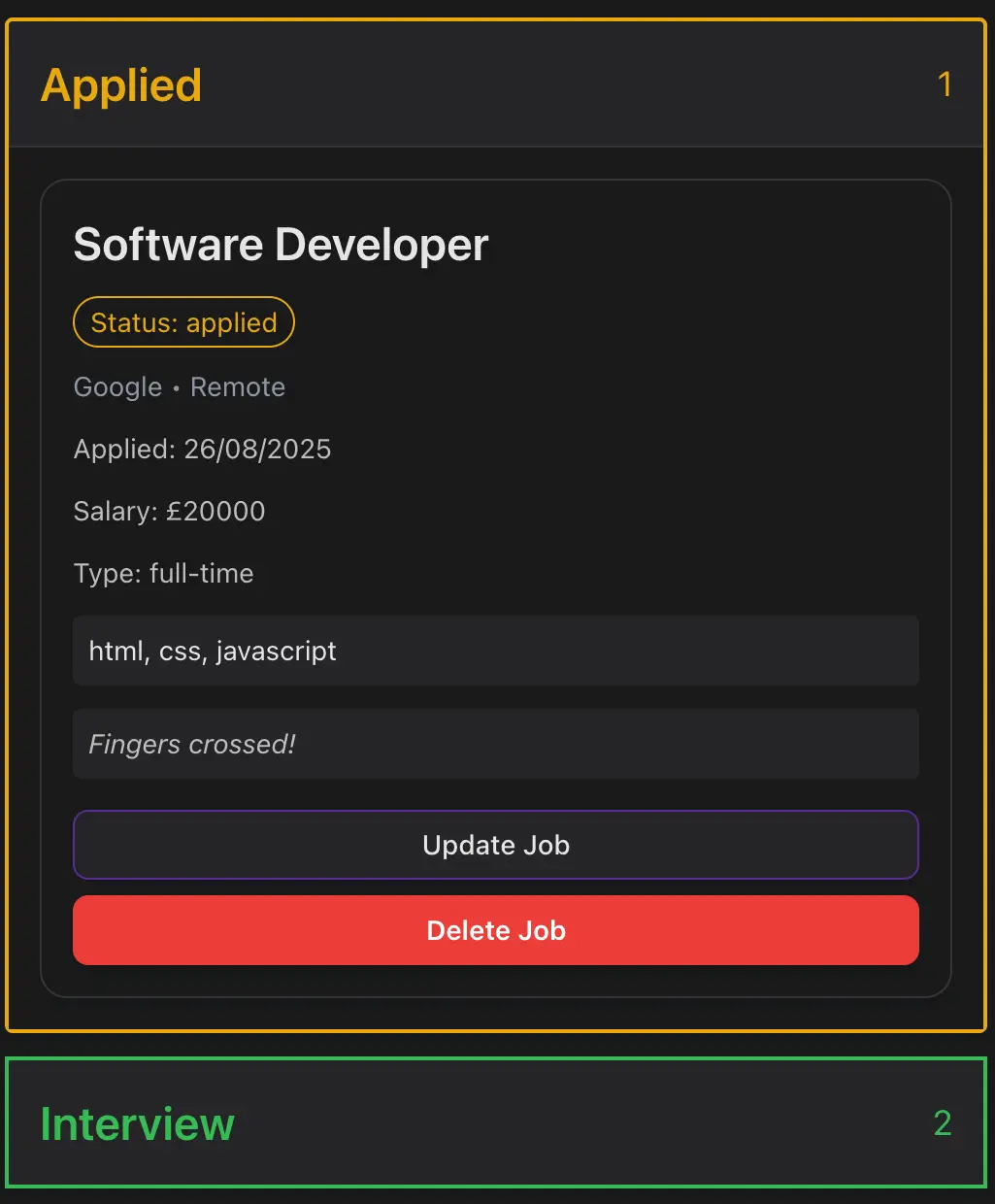 screenshot of dashboard